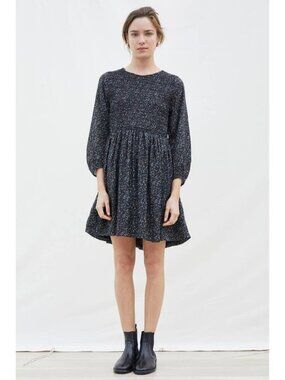 Cottage Prairie Boho Girly Apiece Apart Black Floral Smocked Mini Dress Size 8